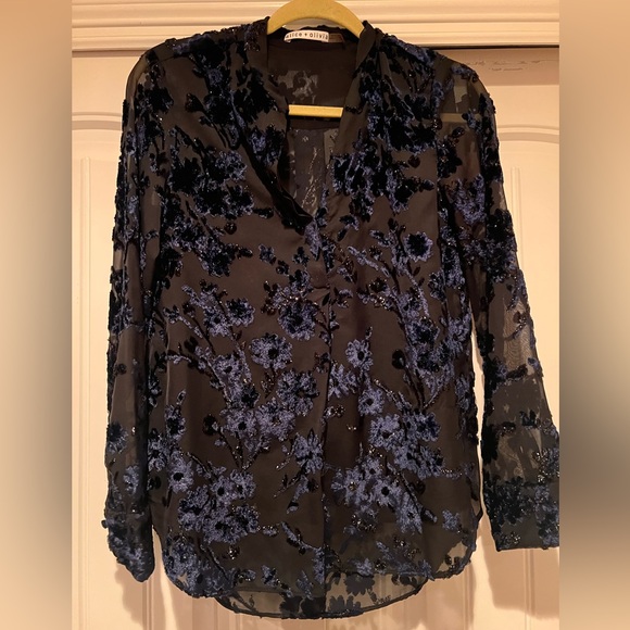 Alice + Olivia black and navy burnout sparkle beautiful top XS - Picture 6 of 7